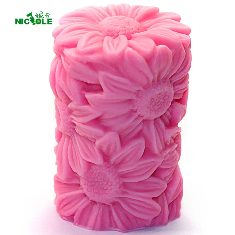 

3D Soap Mold Cylinder Sunflower Shped Silicone Candle Mould