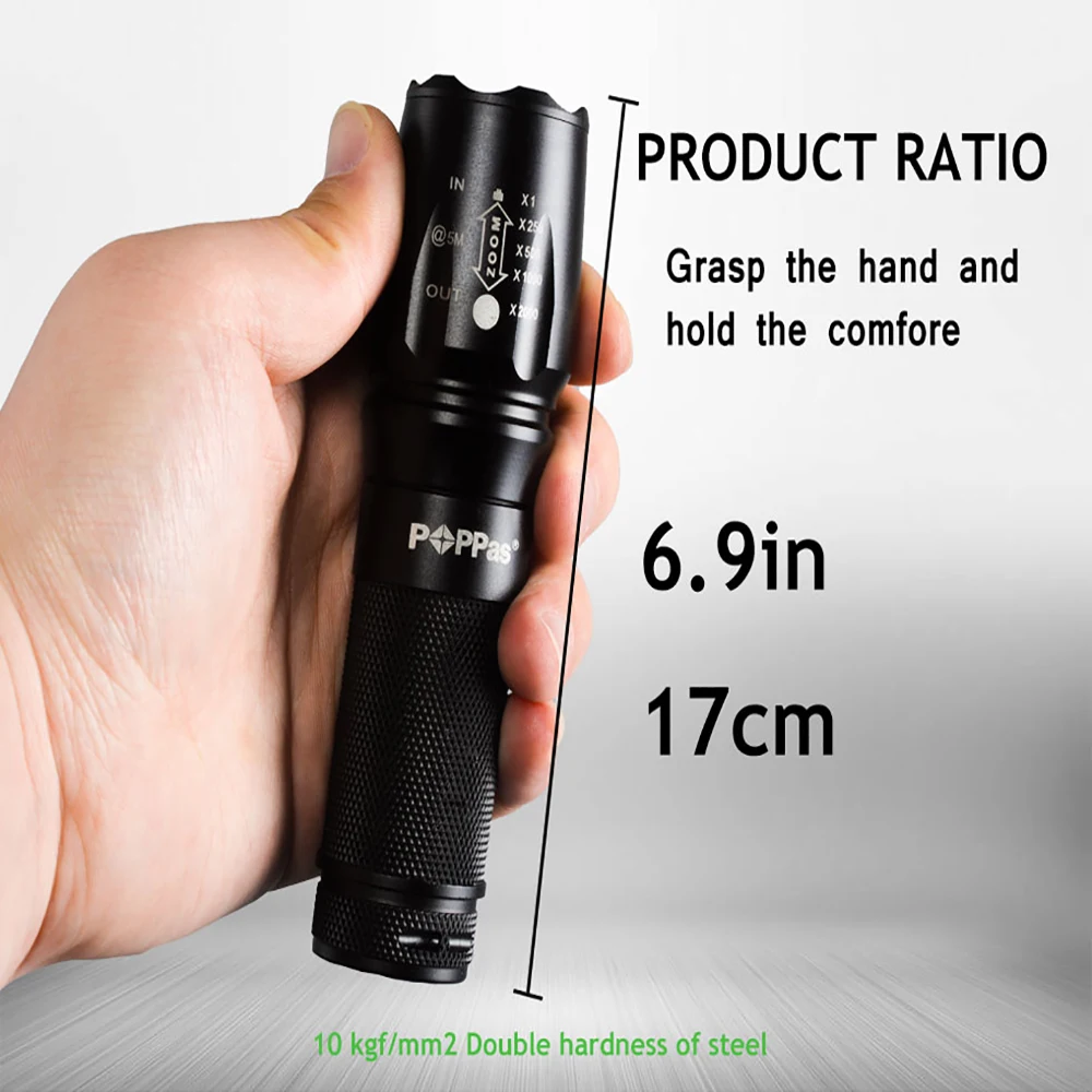Фото POPPAS Cree LED 878 Flashlight XM-L2 T6 Zoomable Rechargeable 18650 26650 4*aaa battery Освещение POPPAS Cree LED 878 Flashlight XM-L2 T6 Zoomable Rechargeable 18650 26650 4*aaa battery Освещение