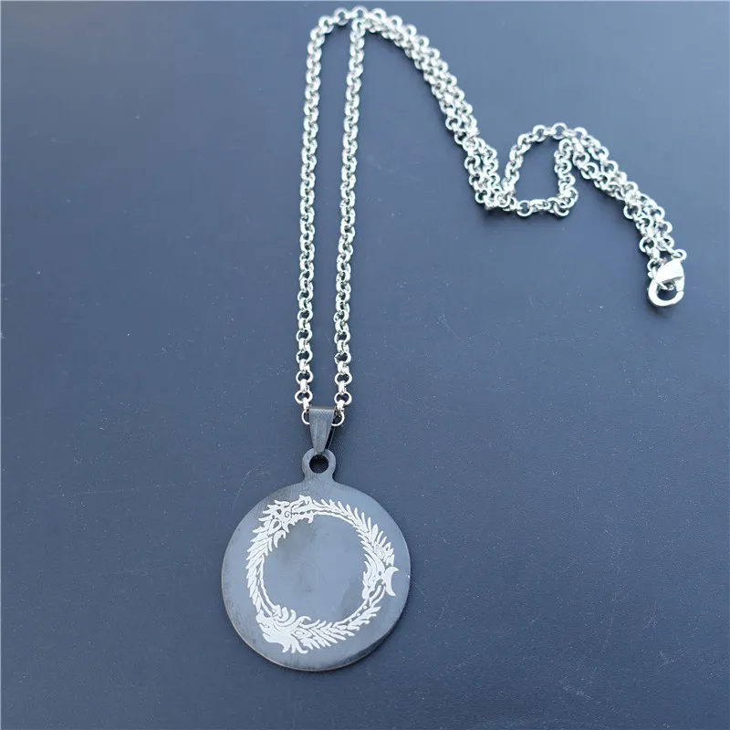 Dragon Skyrim Elder Scrolls Pendant Black Stainless Steel Necklace Fashion Jewelry | Украшения и аксессуары