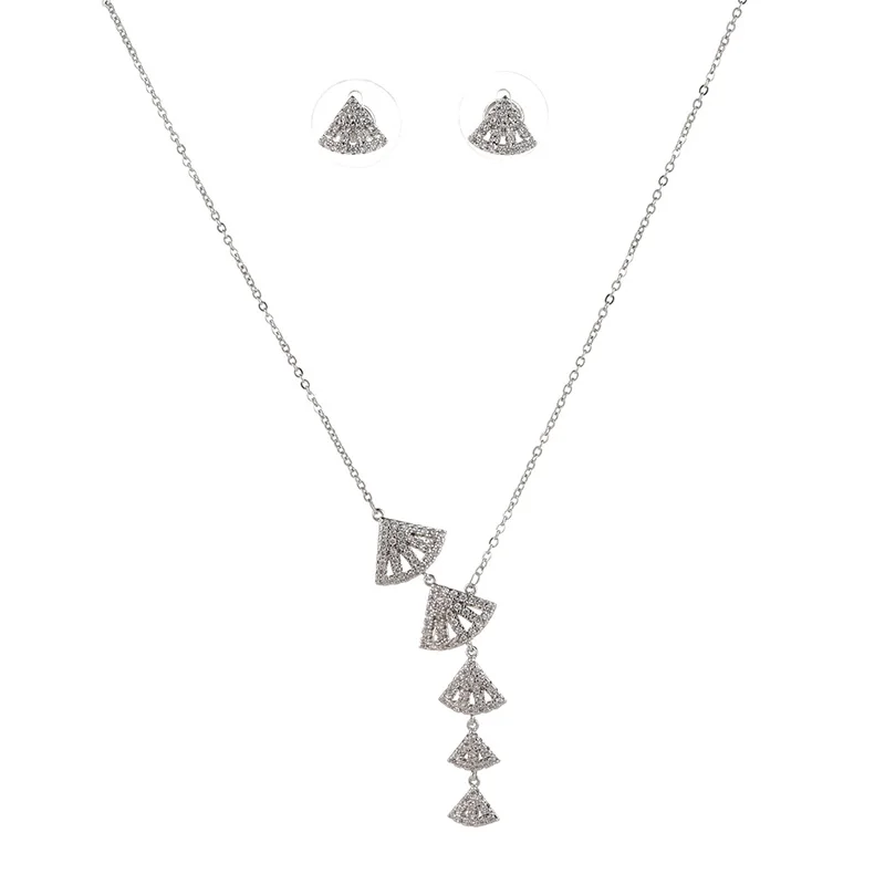 Hadiyana Fashion Shell Shape Cubic Zircon Clear Necklace Earrings Wedding Bridal Jewelry Sets Dress Accessories TZ5038 - Metal color: white gold