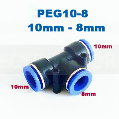 PEG10-8 Пневматический фитинг 3 пути Т-образный Тройник Пневматический фитинг 10 мм 8 мм 12 мм 6 мм 4 мм OD шланг трубка нажимной воздушный газовый фитинг Быстрый фитинг - Цвет: PEG10-8