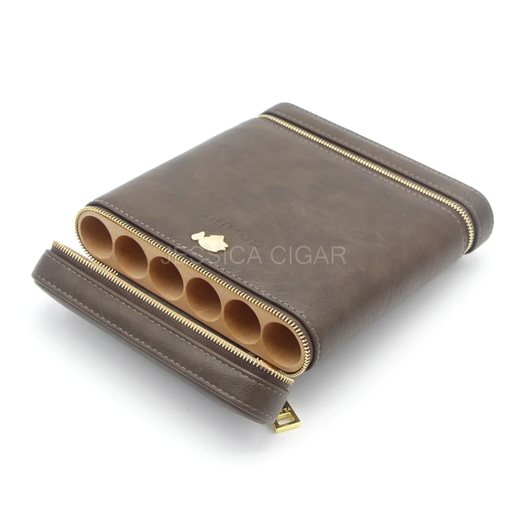COHIBA кедр деревянная сигара Humidor 6 Трубок кожа Humidors Портативный сигары Чехол