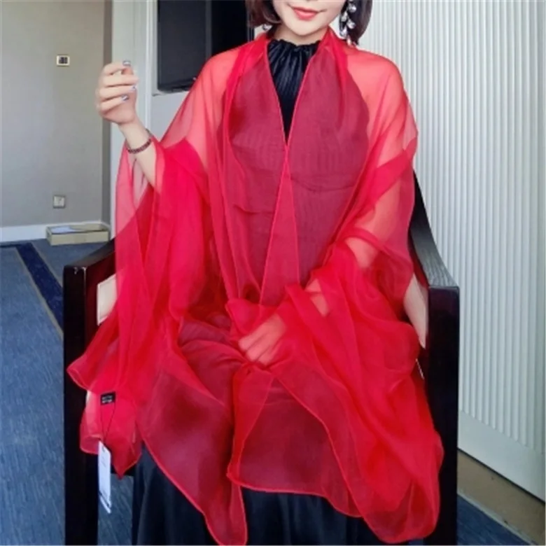 Новый шарф из чистого шелка Яркий пляжный большая шаль тонкий женский шифоновый