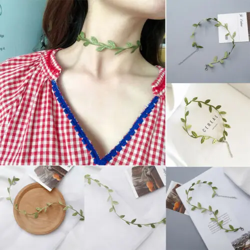 Колье чокер с листом зеленой лозы женское колье подвеской на ключицу аксессуары