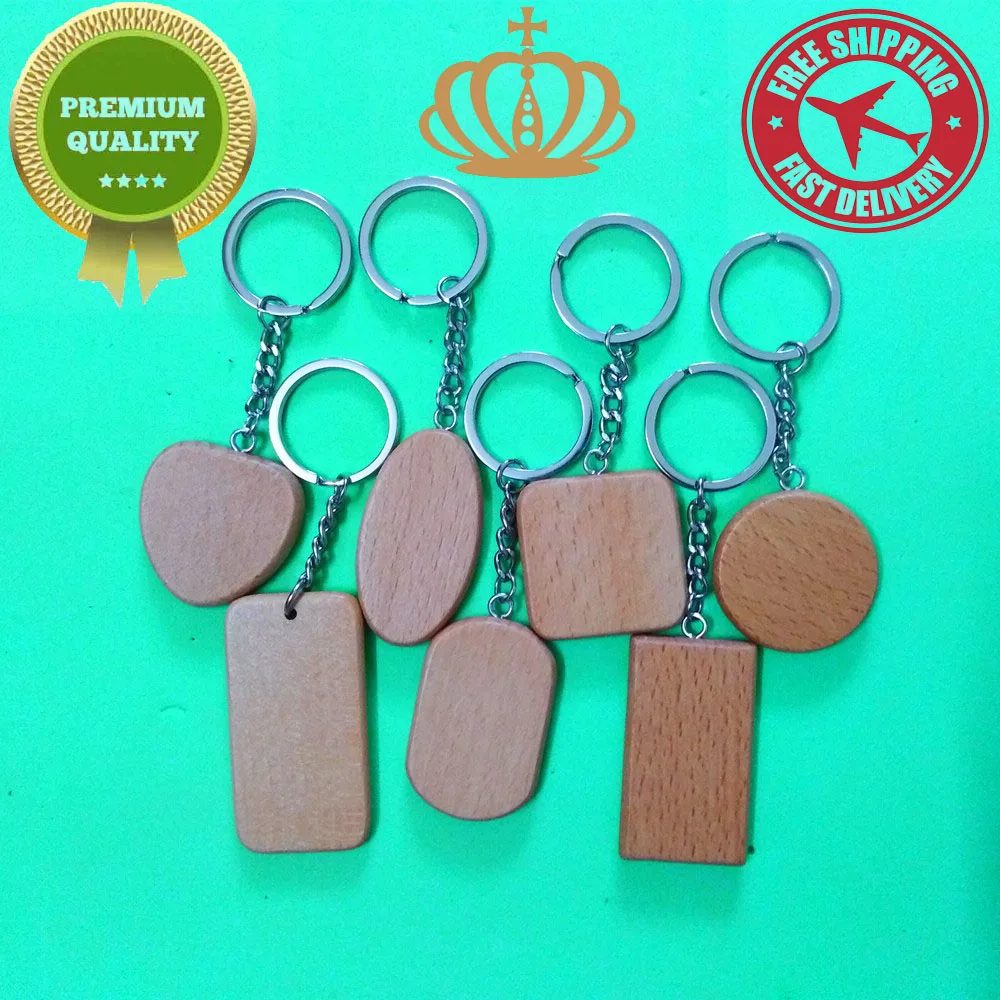 

500 Pcs Wooden Keychain DIY Blank Keyring Round/Square/Rectangle/oval/Heart/Shield keychain Anti Lost Wood Gifts Customized