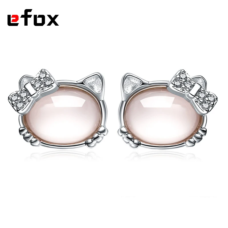 Серьги гвоздики из стерлингового серебра 925 пробы с розовым котенком для девушек