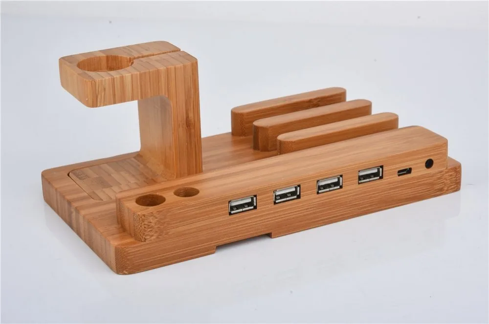Несколько устройств Бамбуковая деревянная док станция с 3 USB портами зарядный