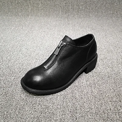 Black-Zipper Guidi/; натуральная кожа; сезон весна; туфли-лодочки на платформе в стиле ретро; ботинки-оксфорды с молнией спереди и круглым носком для студентов; цвет белый, красный, черный - Цвет: Black-Zipper