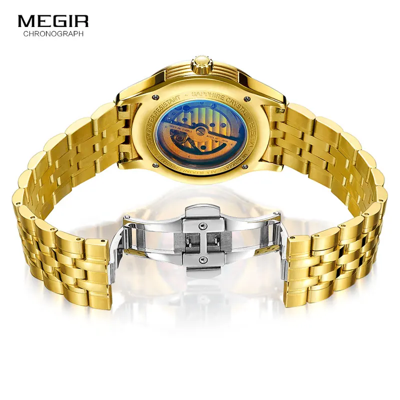 

MEGIR Men's Luxury Business Gold Mechanical Watches Stainless Steel Army Waterproof Wristwatch Top Brand Clock Relogios MS62055