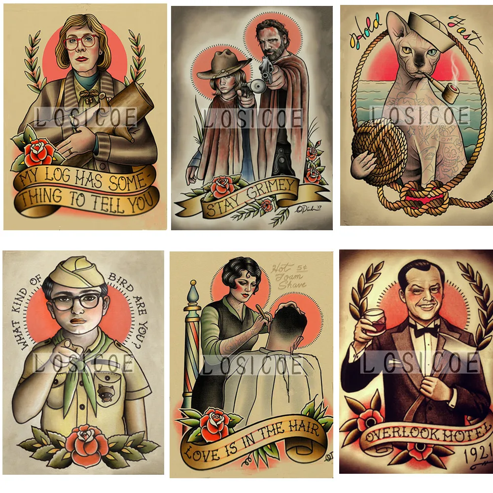 Креативный тату фильм Персонаж потертый шик винтажная струйная печать крафт