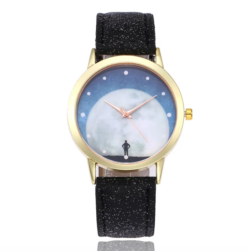 FUNIQUE 2018 Women Watches White Moon Print Leather Small Round Dial Quartz Hours Reloj Mujer Bracelet For Wrist Watch | Наручные часы