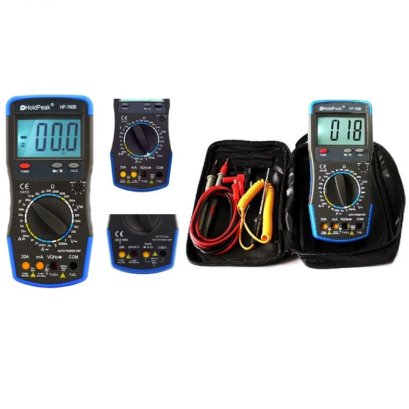 Multimetro HoldPeak HP-760B Digital Multimeter Meter Measuring AC/DC Voltage Current Resistance Capacitance hFE with Carry Bag |