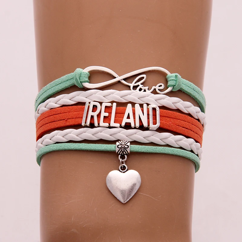 (10pcs/lot) Infinity Love IRELAND Bracelet Heart Charm Braided Bracelets &amp Bangles Country Jewelry For Women Men Gift | Украшения и