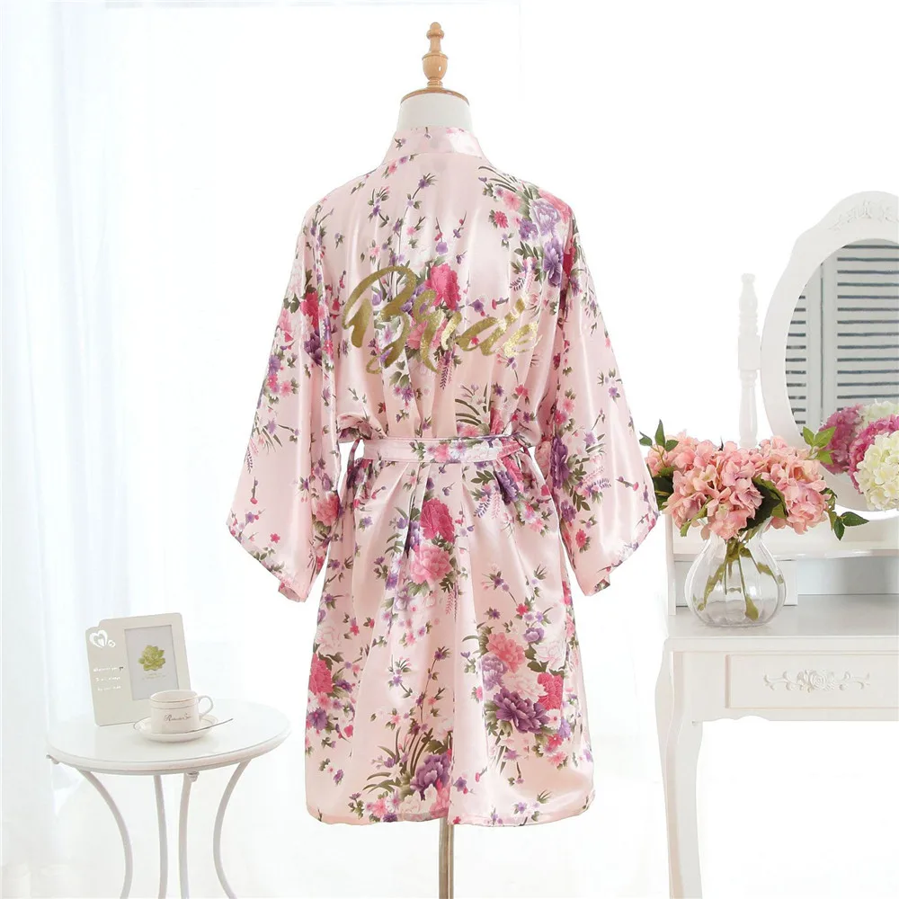 

New "Bride" Bridesmaid Robe Print Floral Home Wear Sexy Lady Nightgown Summer Kimono Bathrobe Casual Sleepwear Women Nightwear