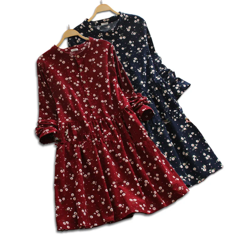 Женское вельветовое платье винтажное платье-трапеция с пуговицами спереди и