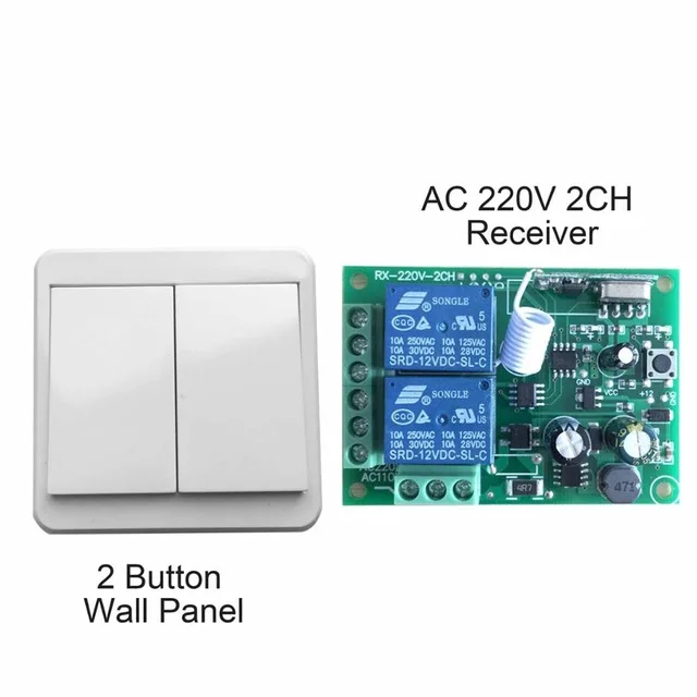 QIACHIP 433Mhz 220V 2CH беспроводной пульт дистанционного управления релейный модуль приемника и 2CH пульт дистанционного управления s настенная панель RF передатчик - Цвет: 2 Button and KR2202