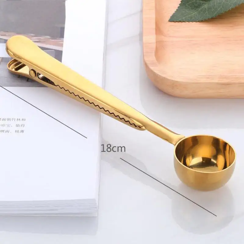 Gold MICCK ложка для кофе из нержавеющей стали Многофункциональные инструменты бариста для кухни с зажимом запечатывания мерная ложка для кофе чайная ложка - Color: Gold