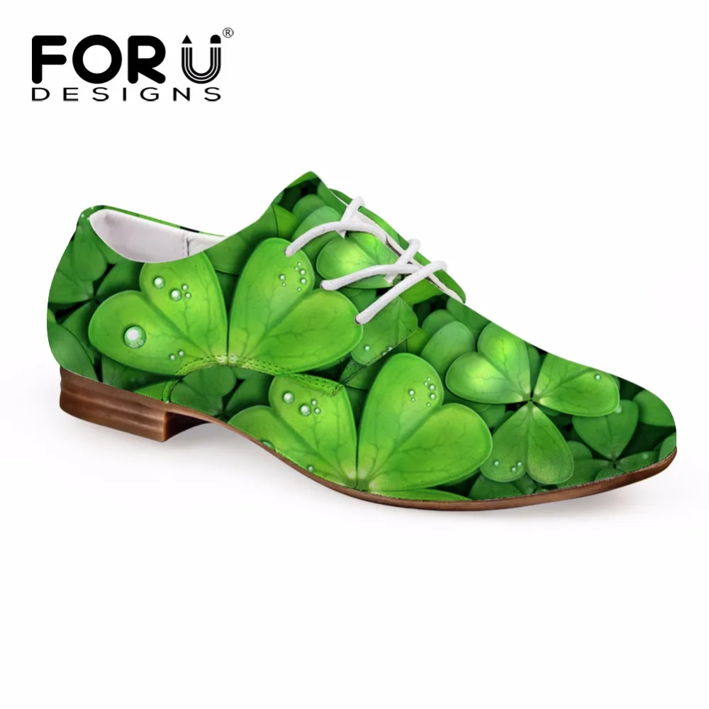 Женские туфли-оксфорды с 3D-принтом зеленых листьев модные кожаные туфли на