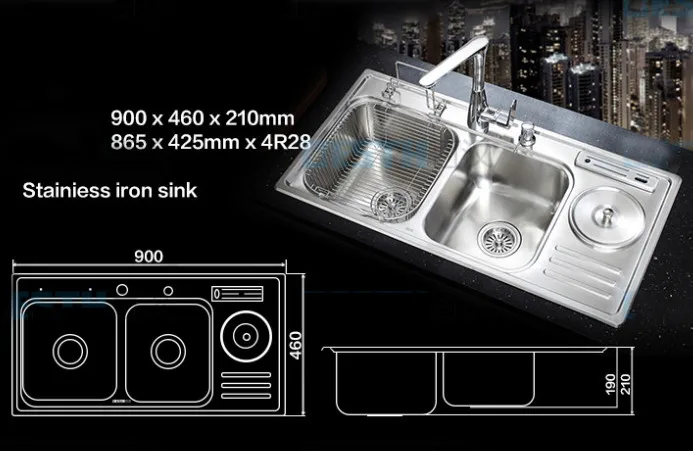 Sink Suite 900*460*210 мм) 304 кухонная раковина из нержавеющей стали матовая Тройная чаша кухонные раковины-поддоны с краном сливочный сборочный комплект - Цвет: Sink Suite