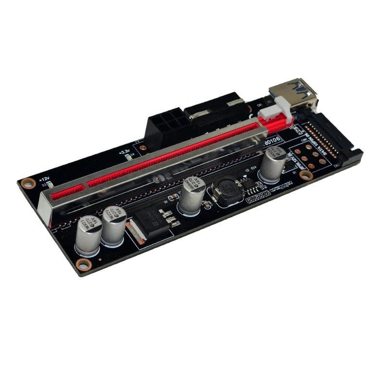 Переходник PCI-E Riser 009S Plus от 1X до 16X 60 см Красный Кабель USB 3 0 4 контакта 6 контактов SATA