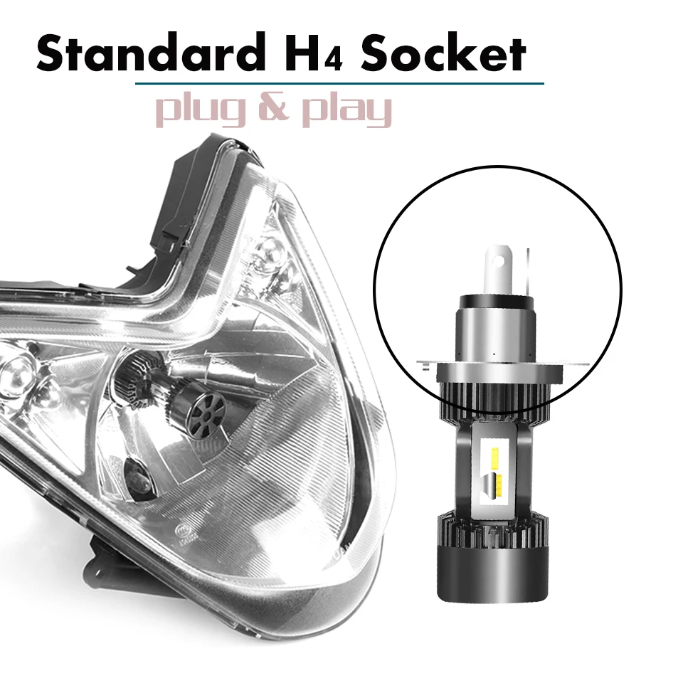 Plug&play 30W 3200lm MEC LED H4 motorcycle headlight hi-low beam HS1 P43T car auto Scooter light 6000K white 12/24V