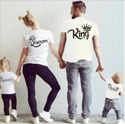 Stylish KING QUEEN PRINCE PRINCESS Funny Letter Family T-shirt Crown Couples Men Women Children Casual Summer Look Tops | Женская одежда