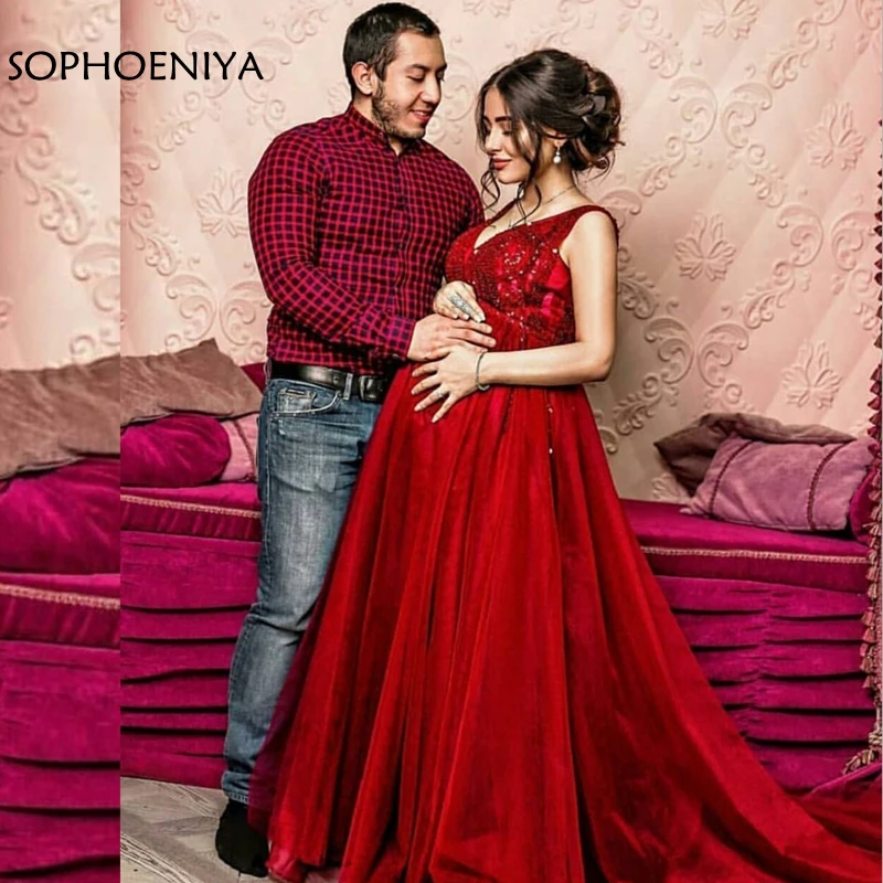 

New Arrival Pregnant Evening dresses V Neck muslim evening dress 2021 abendkleider dubai Evening gown robe soiree