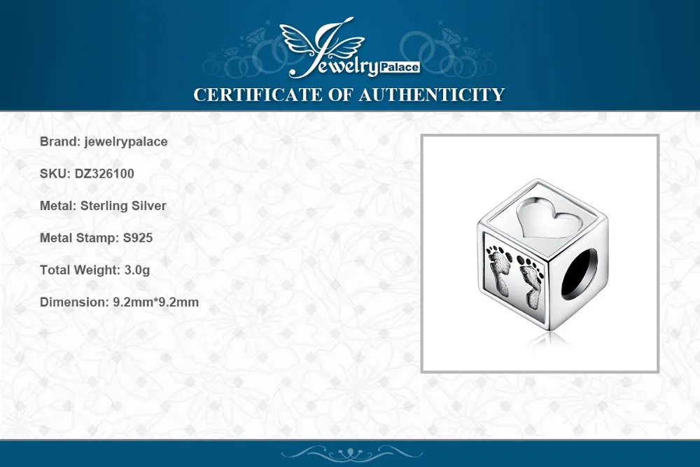 JewelryPalace Sweet Heart гравировкой след и отпечаток руки площади шарма шарика Fit Браслеты для Для женщин Новая горячая распродажа