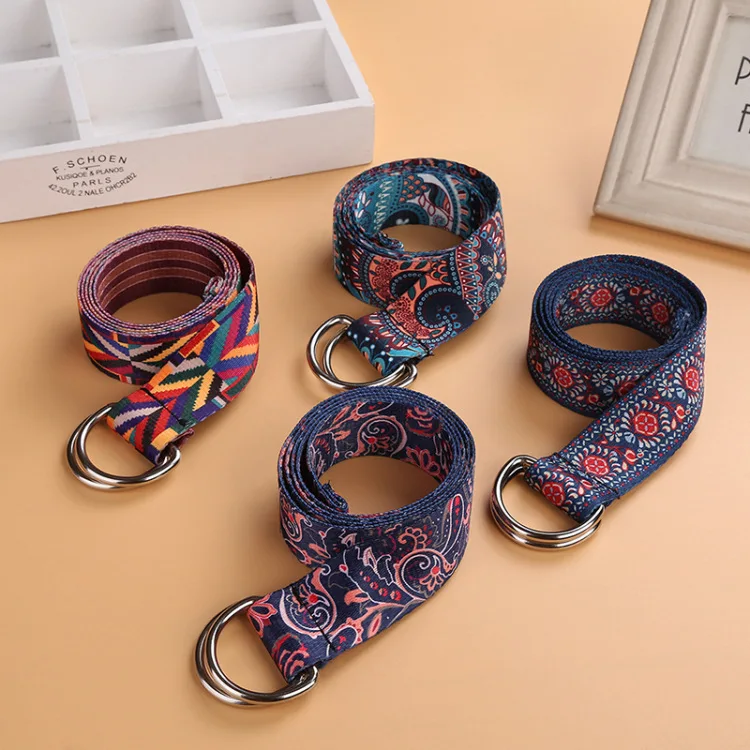 

Woman Thin BELT Double Loop Canva Color Printed Belt 2018 Men Designer Belts High Quality Famous Brand Tactical Belt