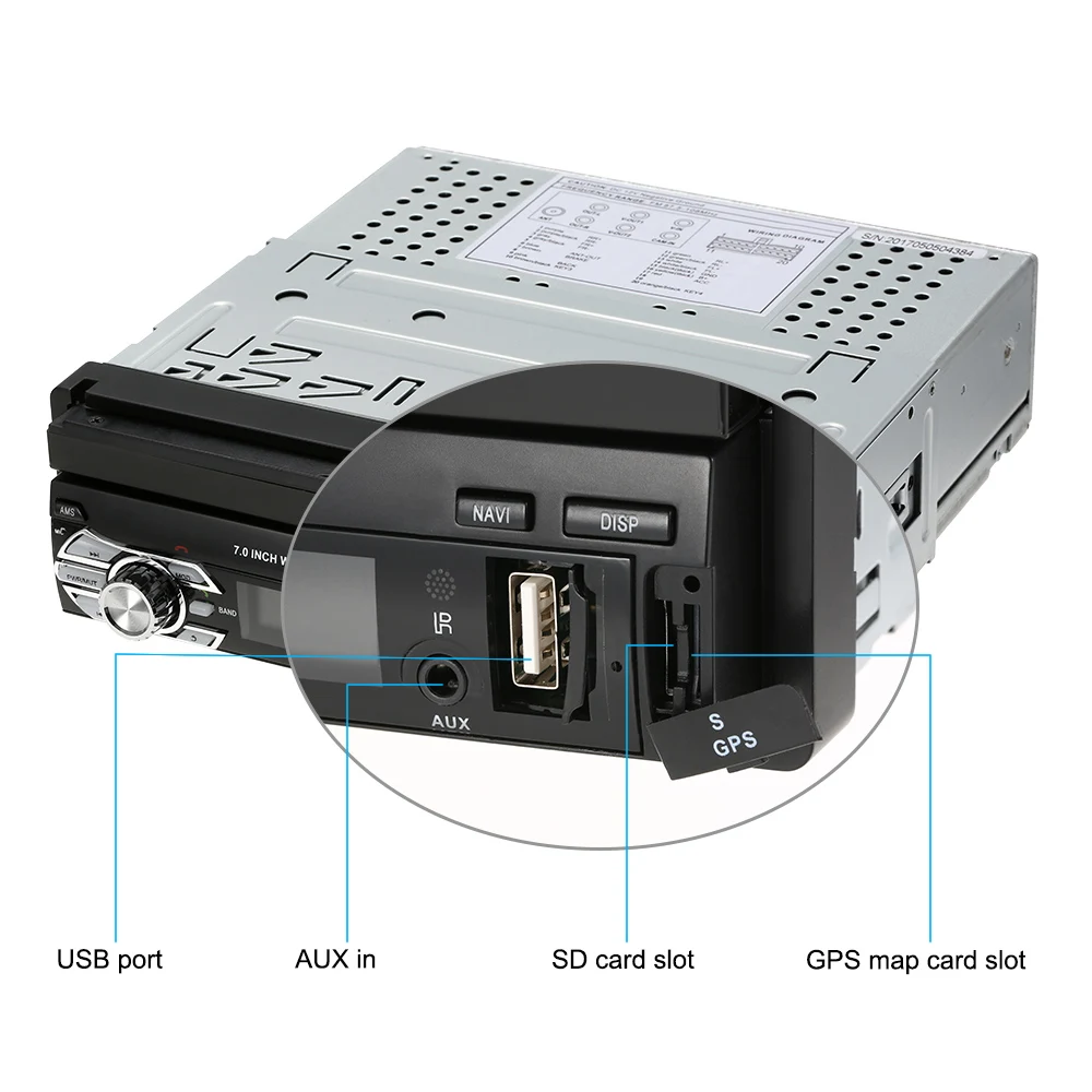 

Car Stereo audio Radio Auto Bluetooth 1DIN 7" HD Universal 12V Retractable TouchScreen MP5 SD FM USB Remote Control Rearview Cam