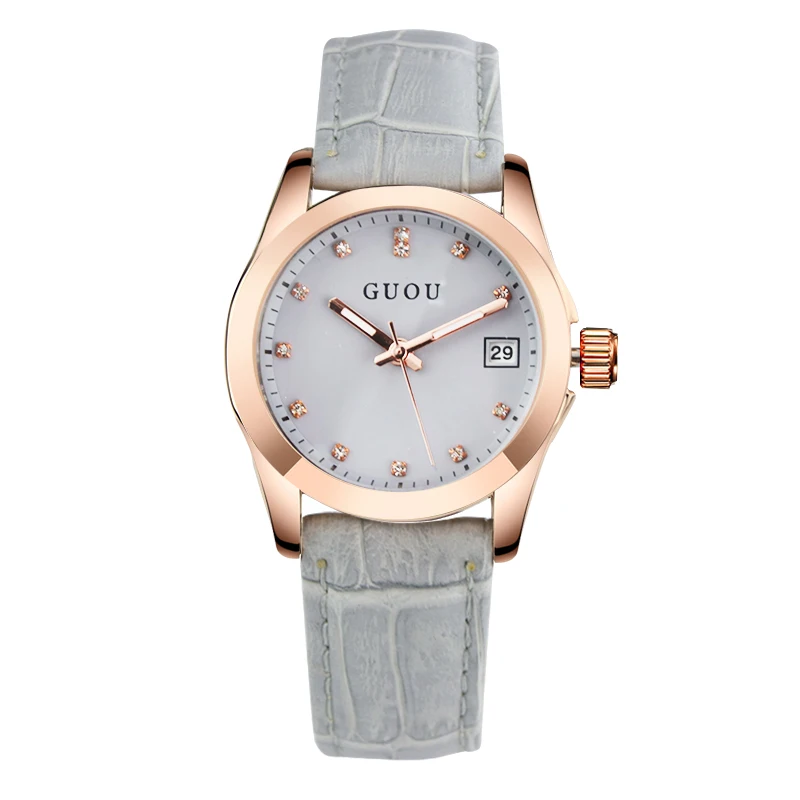 grey Relogio Feminino GUOU Брендовые женские часы Топ Роскошные часы с бриллиантами модные современные кожаные женские часы relogio Reloj Mujer - Цвет: grey