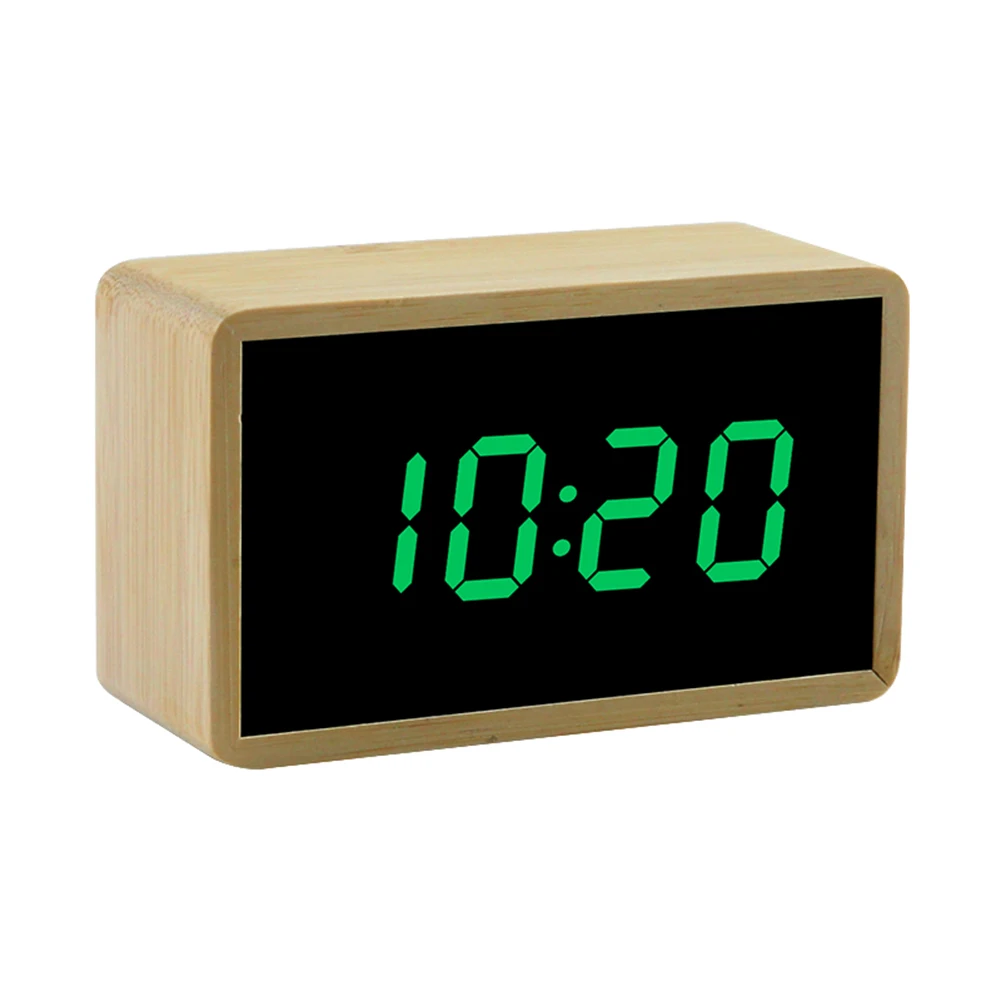 green mini rectangle Деревянный цифровой зеркальный будильник светодиодный дисплей Температура цифровые часы настольные управление звуками ночной Светильник - Цвет: green mini rectangle