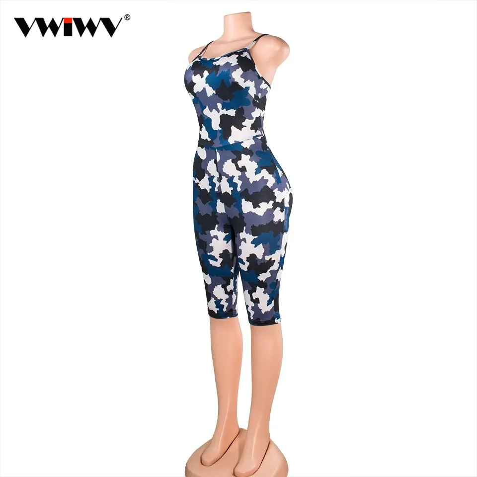 Женский короткий камуфляжный комбинезон без рукавов с открытой спиной | Женская