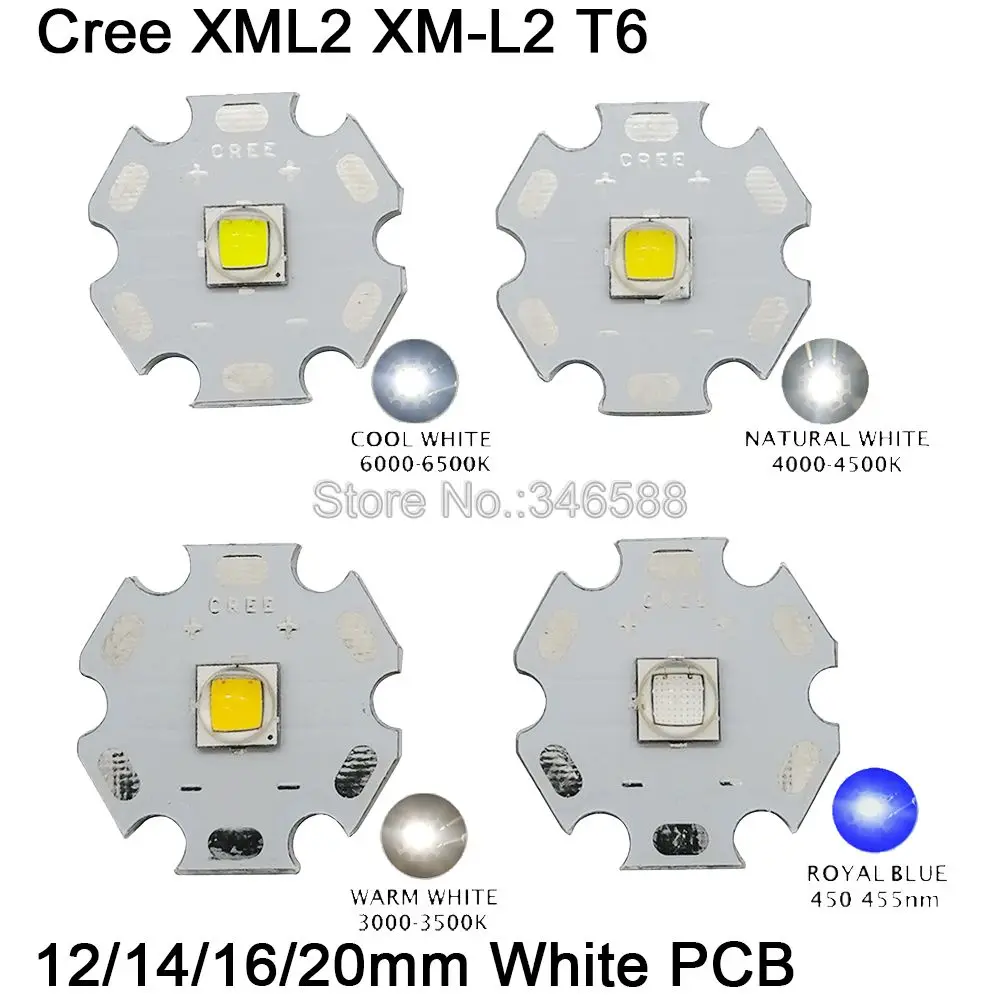 

1x Cree XLamp XML2 XM-L2 T6 Cool White Neutral White Warm White 10W High Power LED Emitter Bead w/ White PCB 12mm 14mm 16mm 20mm