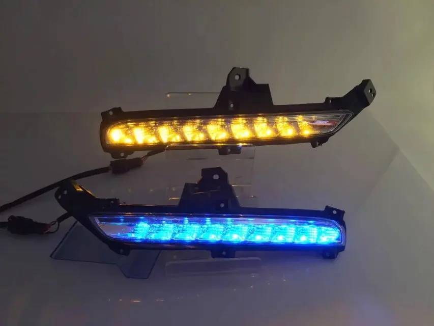 

eOsuns led drl daytime running light + yellow turn light + blue night light for Kia K2 rio 2015 2016