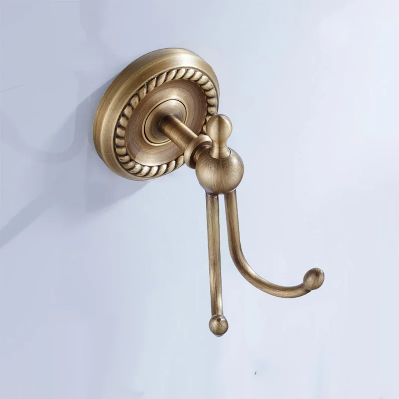 robe hook Бронзовые аксессуары для ванной комнаты, антикварный держатель для туалетной щетки, винтажный держатель для туалетной бумаги в рулоне, керамический двойной держатель для чашки, латунная мыльница - Цвет: robe hook
