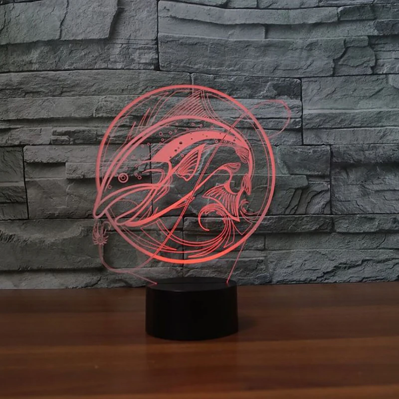 Рыболовная 3D лампа USB lED ночник дистанционный сенсорный переключатель 7 цветов