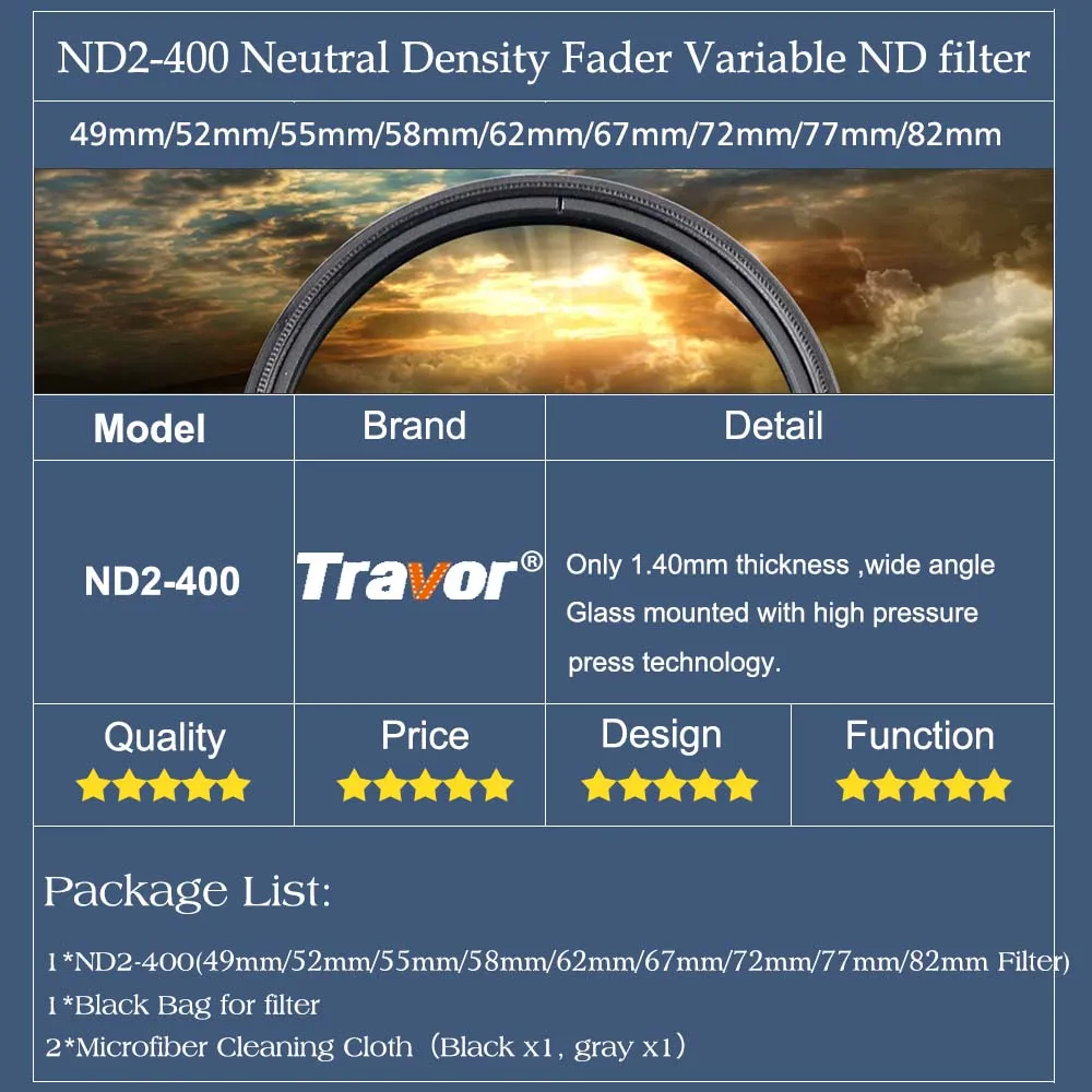 Фильтр для объектива Travor фильтр Canon Nikon 49 мм 52 55 58 62 67 72 77 82 с переменной плотностью