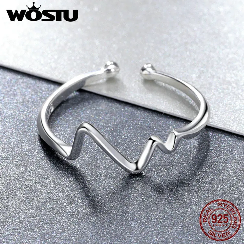 WOSTU,, 925 пробы, серебряные, модные, волнистые, открытые, кольца на палец, для женщин, сердцебиение, уникальное кольцо, призвание, вечерние, хорошее ювелирное изделие, FMR159