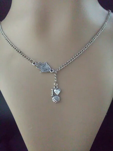 Хамса \ Фатима рука и я люблю волейбол Шарм свитер цепь подходящее ожерелье DIY