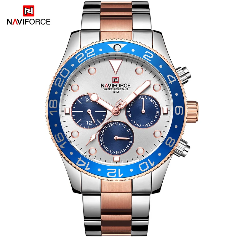 NAVIFORCE Relogio Masculino мужские часы Топ бренд класса люкс спортивные водонепроницаемые военные наручные часы кожа кварцевые мужские часы 9147 - Цвет: SRG
