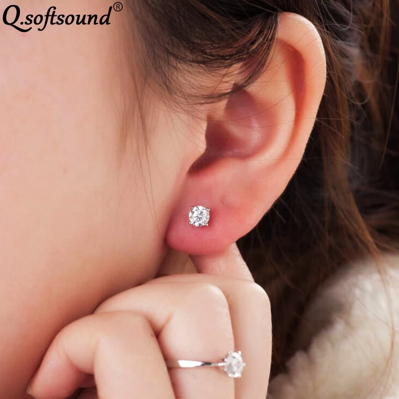 Real 925 Sterling Silver Stud Earrings For Women Hearts&ampArrows Zircon Kids Girls Korean Jewelry Earings Studs Accessory QE0304 |