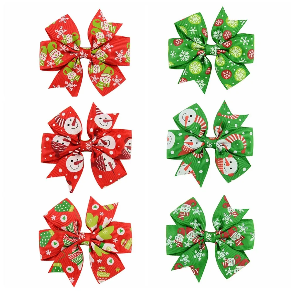 

1 piece Boutique Kids Christmas Hair Bow With Clip Christmas Printed Ribbon Hair Bows For Kids Christmas Gift 642