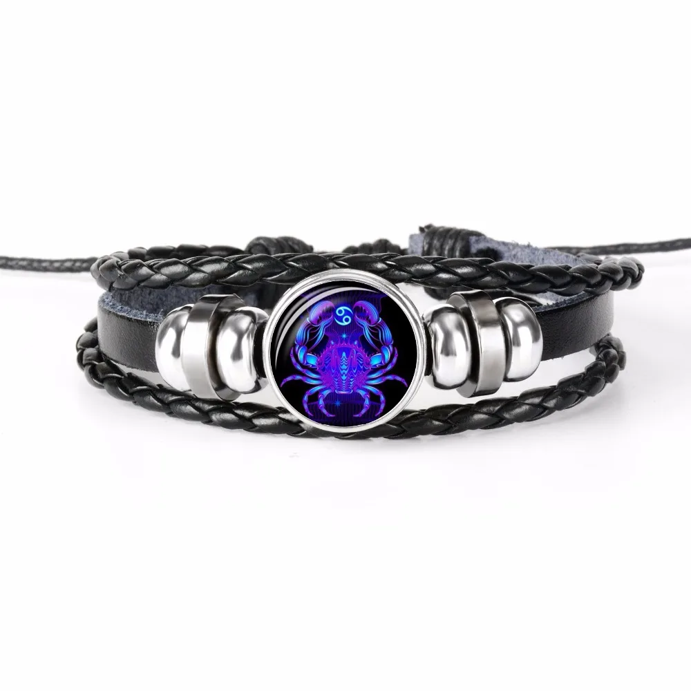Дропшиппинг Gemini Cancer Leo Virgo Libra Scorpio 12 созвездие черный панк кожаный браслет со