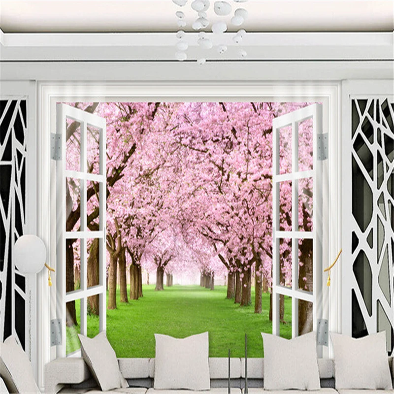 

beibehang custom mural non-woven 3d room wallpaper Cherry blossom window 3 d TV setting wall photo 3d wall murals wallpaper