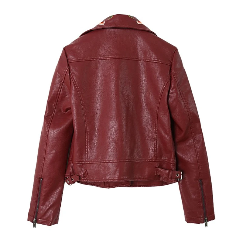 Fitaylor Женская куртка из искусственной кожи цветочный принт вышивка мотоциклетная