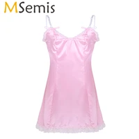msemis men adult sexy lingerie sleepwear smooth adjustable shoulder straps low back sissy fancy vintage slip dress nightgown