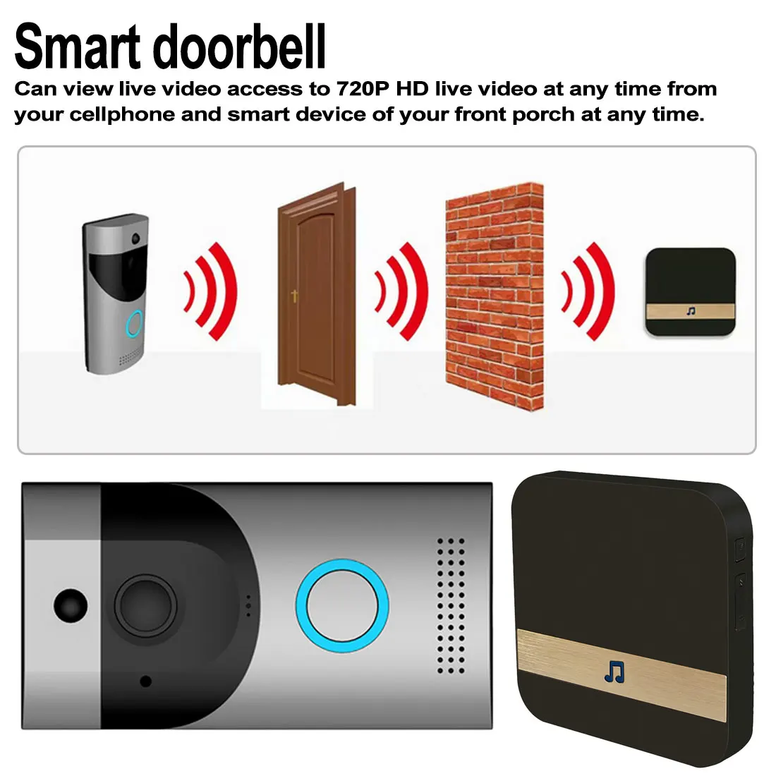 Беспроводной Wifi дверной звонок умный видео телефон 720P HD WiFi безопасность IP68 Водонепроницаемая камера ИК Ночное Видение