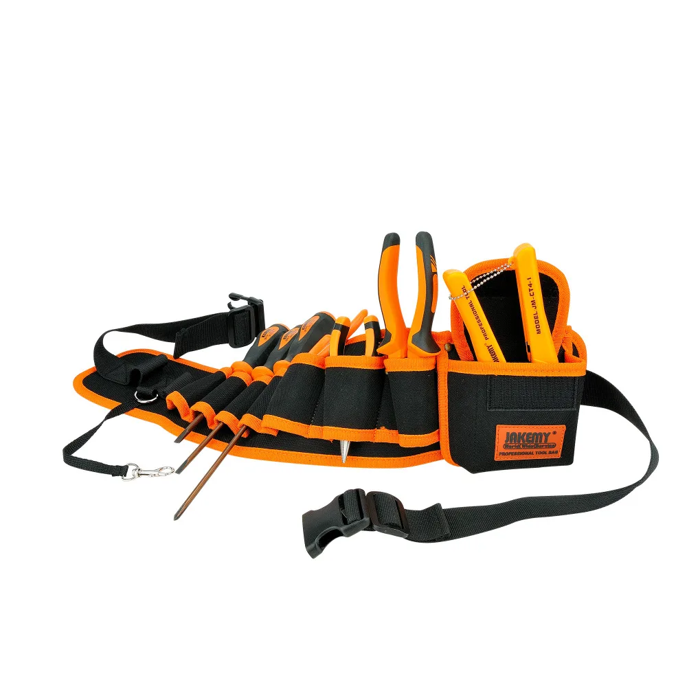 Долговечная сумка для инструментов JAKEMY JM-B04 из канвы для механиков и электриков с поясом и карманами для утилит и аксессуаров.