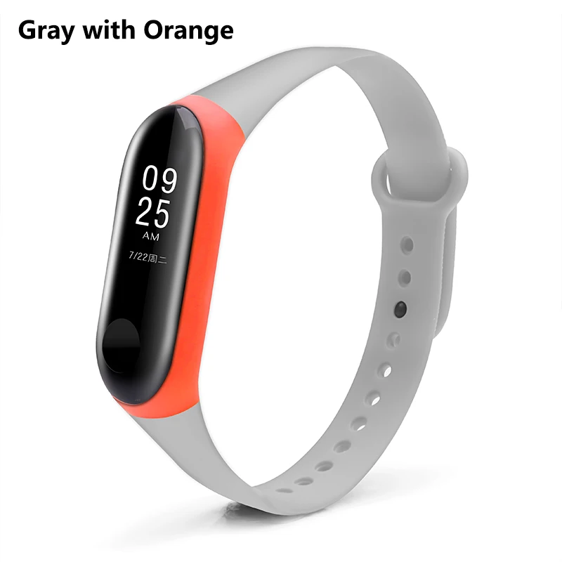 Gray with orange BOORUI mi band 3 ремешка двойной цвет mi band 3 Аксессуары pulseira mi band 3 сменный силиконовый ремешок для xiaomi mi3 - Цвет: Gray with orange